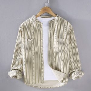 Chemise homme à rayures rétro à manches longues élégante