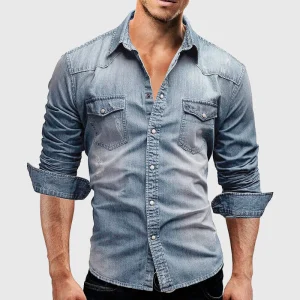 Chemise en jean homme à manches longues avec fermeture à boutons élégante