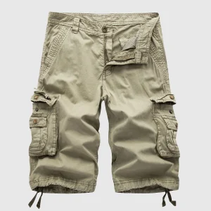 Short cargo pour hommes - coton robuste avec multiples poches - longueur au niveau du genou, style décontracté