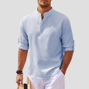Chemise Henley stylée pour hommes avec col mandarin, manches longues et coupe décontractée respirante pour un confort tout au long de la journée
