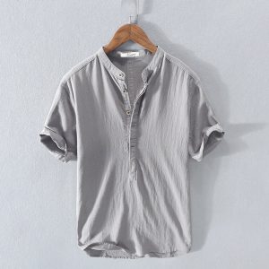 Camisole de lino pour homme avec cuello mandarín elegante y cómoda