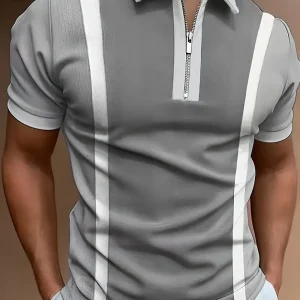 Camisole polo pour homme avec corte ajustado, cierre de cremallera, detalle de rayas en contraste y manga corta