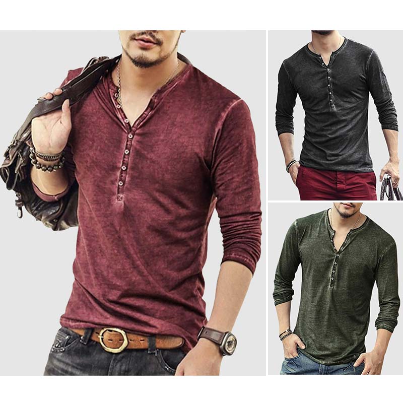 Chemise Henley stylée à manches longues, coupe étroite et patte de boutonnage pour hommes - Look décontracté parfait – Image 2