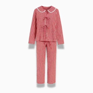 Pyjama Femme Carreaux Rouges – Ensemble Chemise à Revers & Pantalon Ample