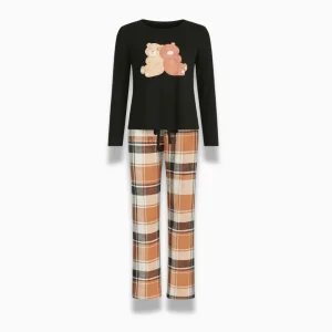 Pyjama Femme Ours & Pantalon à Carreaux – Ensemble Cocooning