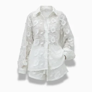 Pyjama Femme en Coton – Ensemble Chemise Boutonnée & Short Fluide