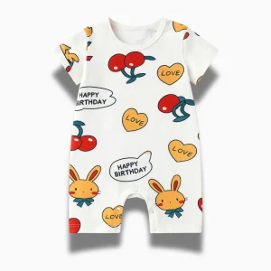 Pyjama Enfant Coton – Barboteuse Courte Boutonnée, Style Cartoon
