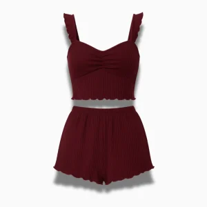 Pyjama Court Femme – Ensemble 2 Pièces et Confortable avec Top à Encolure Carrée