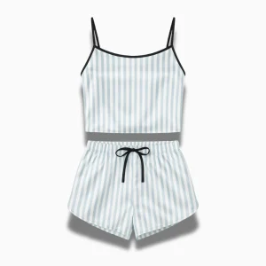 Pyjama Court Femme – Ensemble 2 Pièces Rayé Rose avec Top à Bretelles Spaghetti et Short Léger Confortable