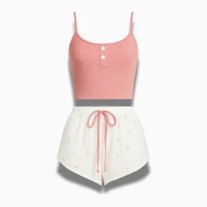 Ensemble Pyjama Femme – Top Bretelles & Short Fluide Motif Fleuri