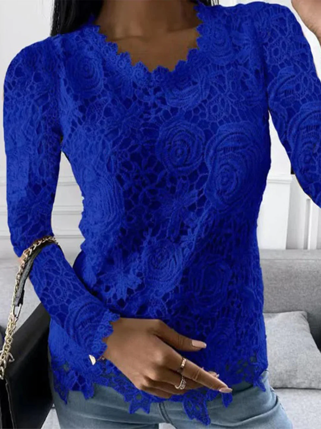 Elégant top en dentelle à imprimé floral pour femmes – Image 4