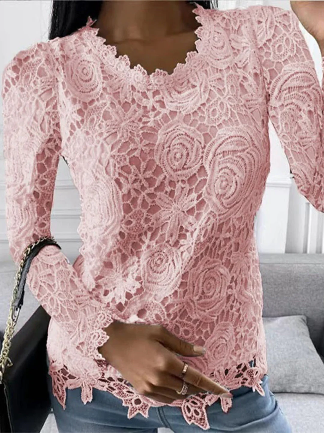 Elégant top en dentelle à imprimé floral pour femmes – Image 2