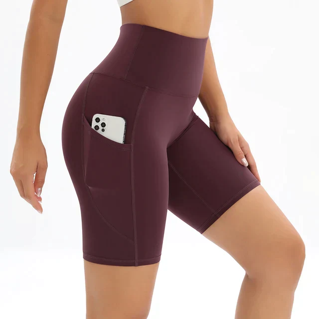 Shorts de fitness pour femmes à taille haute avec poche pour un confort et un style tendance
