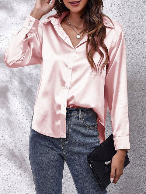 Chemisier à manches longues en satin - Top boutonné chic et élégant pour dames – Image 5