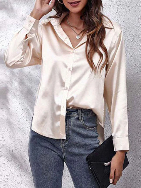 Chemisier à manches longues en satin - Top boutonné chic et élégant pour dames – Image 4