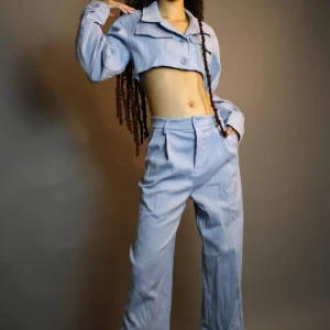 Blazer cropped bleu femme