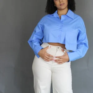 Chemise cropped bleue femme