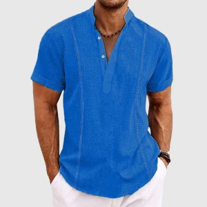 Chemise Henley confortable à manches courtes pour hommes, avec patte de boutonnage et tissu respirant