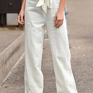 Pantalon large en lin décontracté pour femmes - tenue décontractée parfaite pour le temps chaud