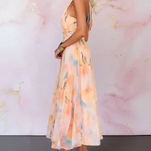 Liora | Élégante Robe Maxi Halter Imprimée Aquarelle pour Femmes