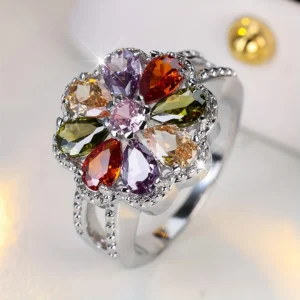 Bague en Argent Éclatante Marguerite Colorée