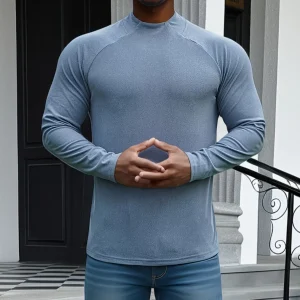 Мужская длиннорукавная футболка - облегающий крой - мягкий эластичный материал - классический круглаый вырез - рукава реглан