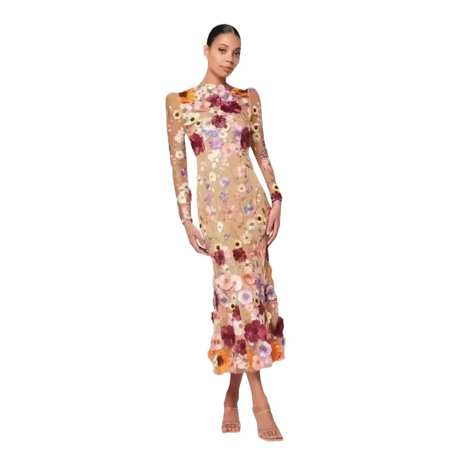 Robe Sirène à Motifs Floraux – Manches Longues – Image 2