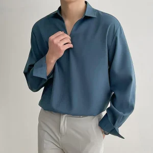Chemise décontractée à col en V pour hommes - Coupe confortable et matière légère et respirante