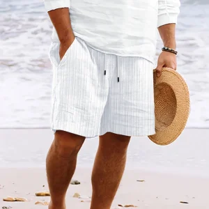 Pantalon Corti da Uomo - Combinazione di Cotone e Lino - Vestibilità comoda - Vita con coulisse - Tasche multiple