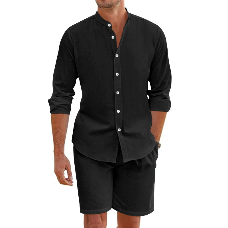 Ensemble Homme Deux Pièces - Mélange de Lin - Coupe Décontractée - Chemise à Boutons & Shorty Mi-Cuisse – Image 4