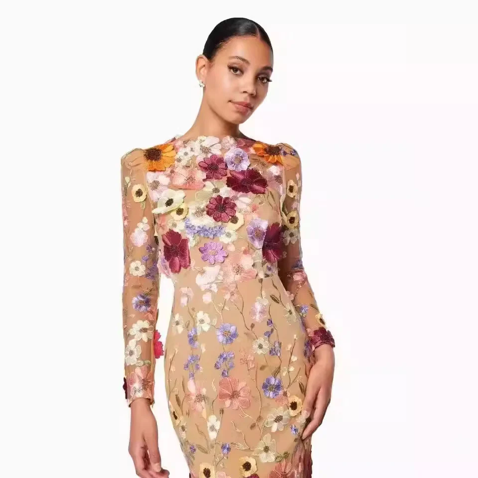 Robe Sirène à Motifs Floraux – Manches Longues – Image 4