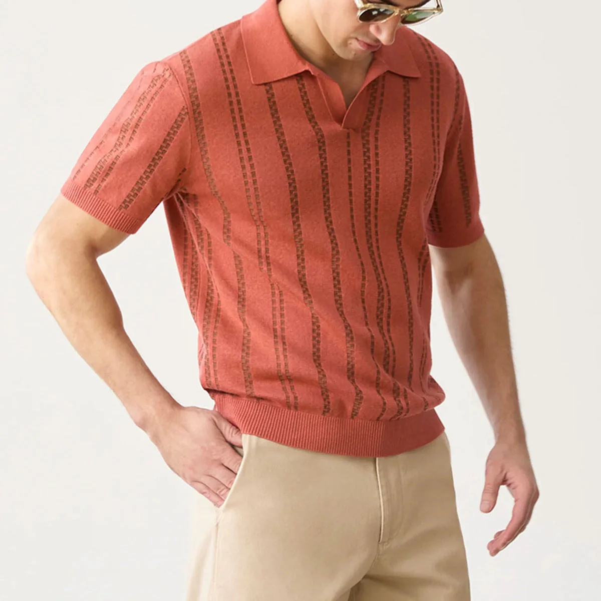 Polo pour homme en jacquard avec boucle en V - Fit Regolare - Manica Corte pour un style décontracté et moderne