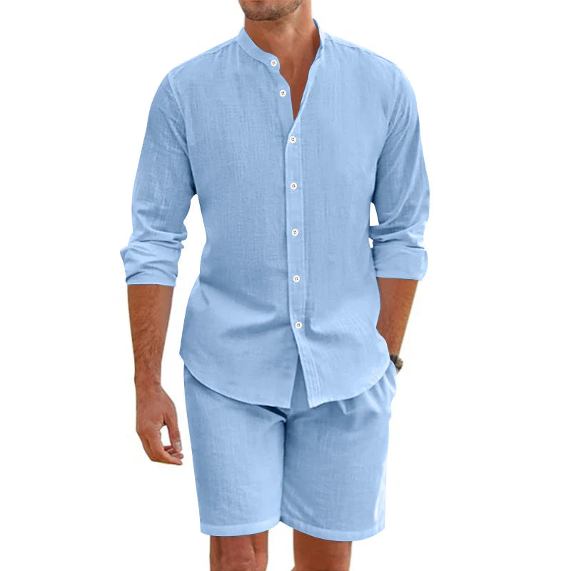 Ensemble Homme Deux Pièces - Mélange de Lin - Coupe Décontractée - Chemise à Boutons & Shorty Mi-Cuisse – Image 5