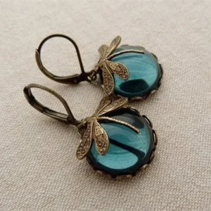 Boucles d'oreilles Libellule Sphériques en Or Antique
