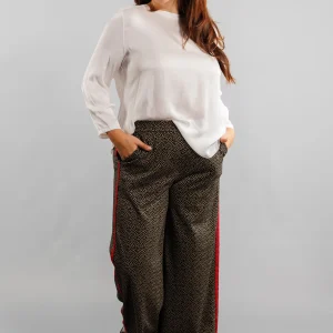 Pantalon à pois avec bandes latérales Grande Taille