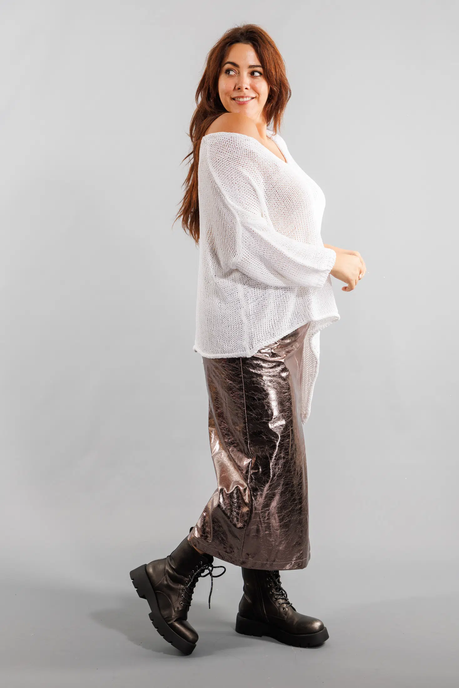 Pull maille asymétrique blanc Grande Taille – Image 3