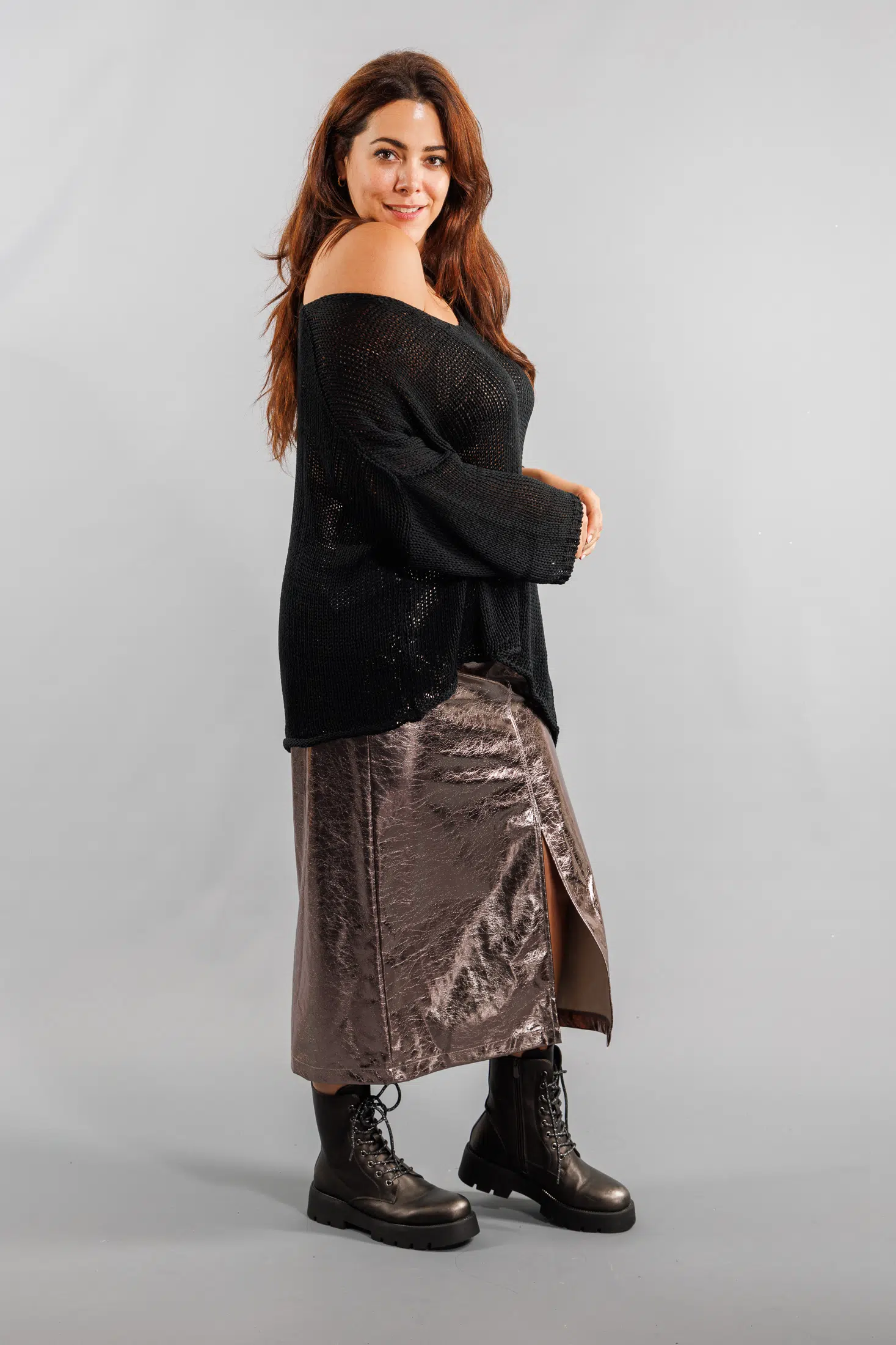 Pull maille asymétrique noire Grande Taille – Image 3