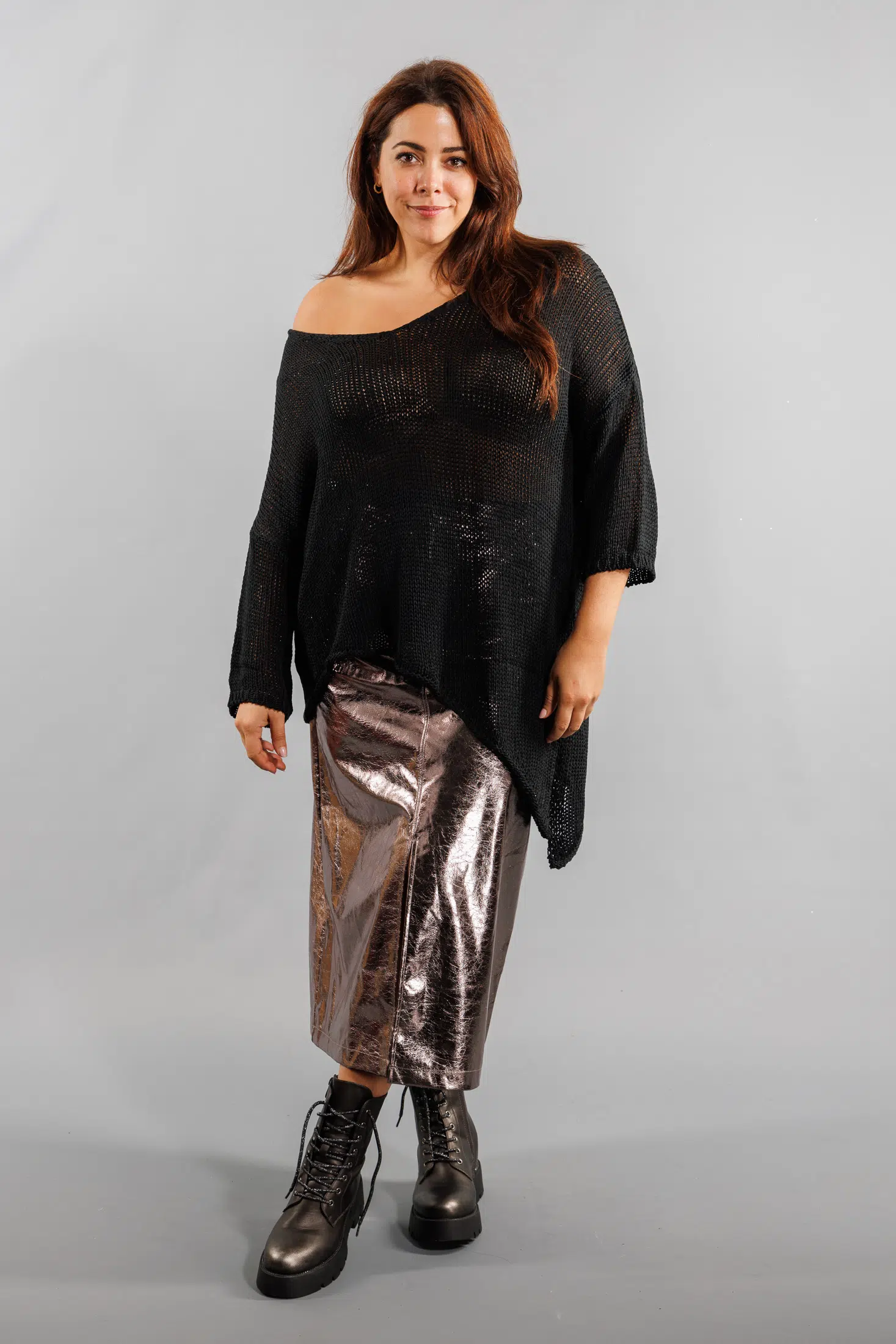 Pull maille asymétrique noire Grande Taille – Image 2