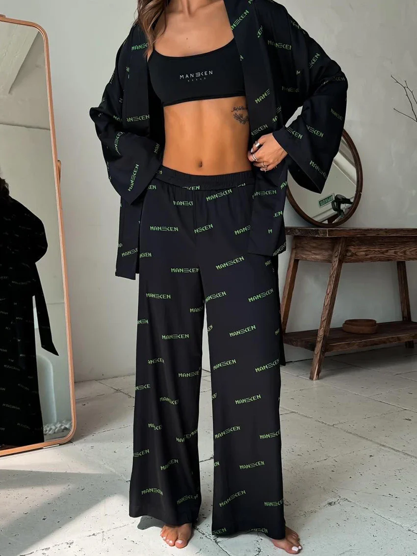 Pyjama Femme Imprimé – Ensemble 2 Pièces Col V & Pantalon Large – Image 4