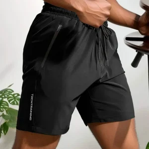 Shorts de sport pour hommes - Tissu léger et Absorbant - Flexibles et avec poche zippée