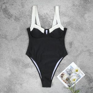 Maillot de Bain Femmes une-Pièce avec Soutien à Armatures - Coupe Élevée - Détail Clé Original et Élégant