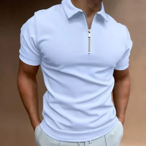 Polo slim pour hommes avec fermeture à glissière - manches courtes respirant style décontracté