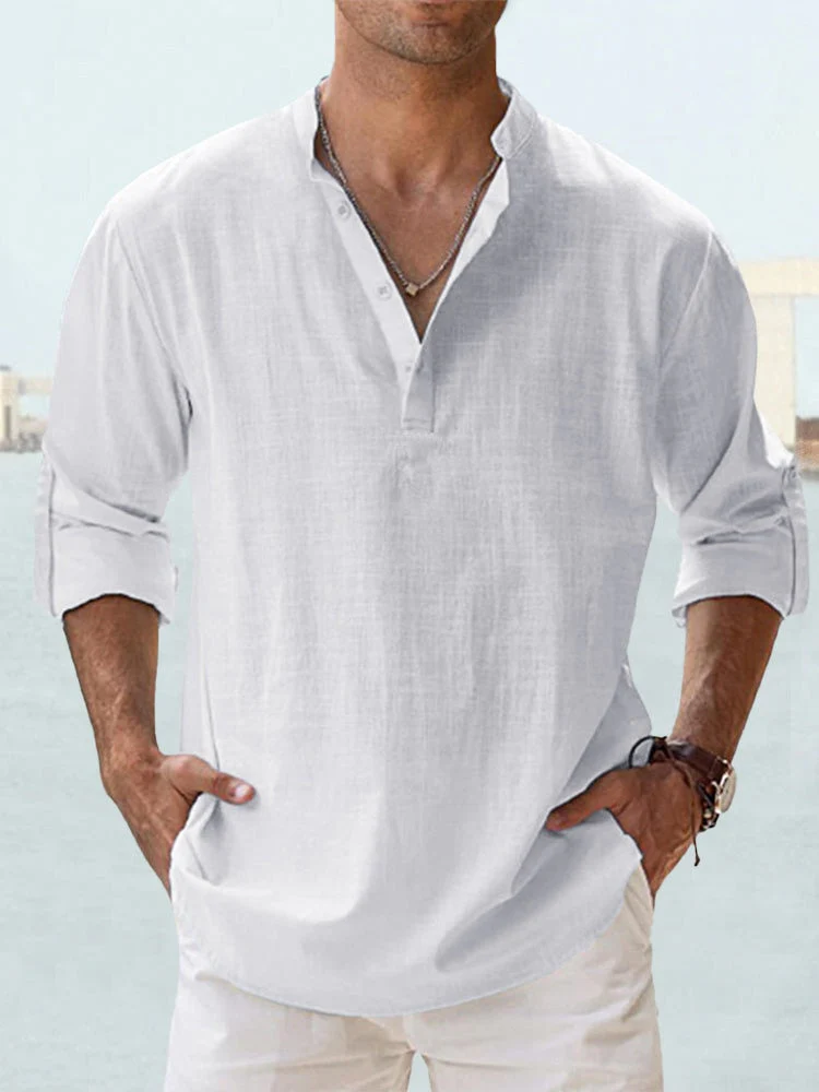 Chemise Henley confortable pour hommes - Mélange coton-linen respirant - Coupe décontractée avec manches longues et col à bandes – Image 6