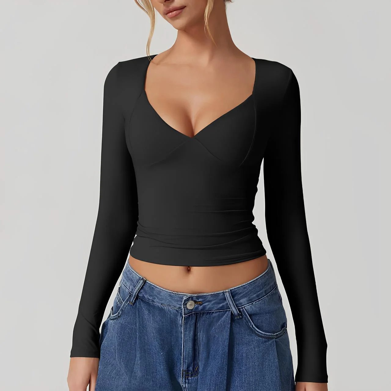 Élégante manche longue à col en V pour femmes - Parfaite pour toutes les occasions – Image 5