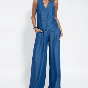 Ensemble pantalon et top 2 pièces en lin - tenue d'été élégante pour femmes pour un look stylé