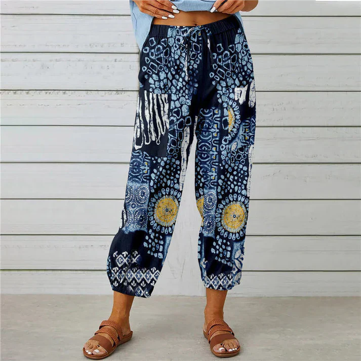 Pantalon d'été aéré à imprimé floral pour femmes - confortable et décontracté pour les journées décontractées – Image 4