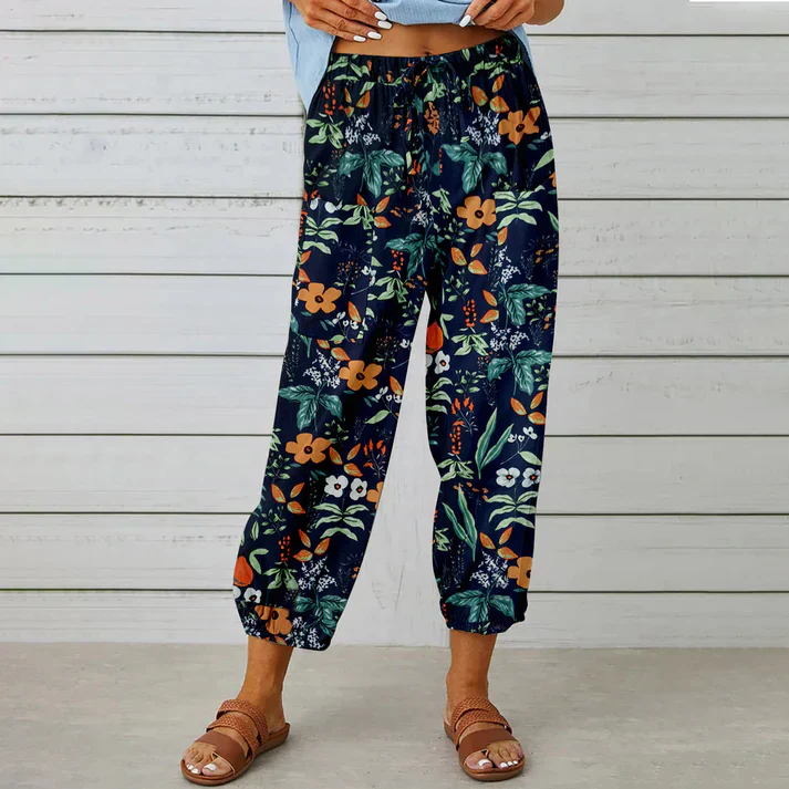 Pantalon d'été aéré à imprimé floral pour femmes - confortable et décontracté pour les journées décontractées – Image 5
