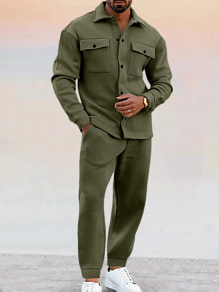 Set sportiv pentru bărbați - cămașă cu nasturi și pantaloni athleisure pentru un stil confortabil și eleganță casual – Image 9