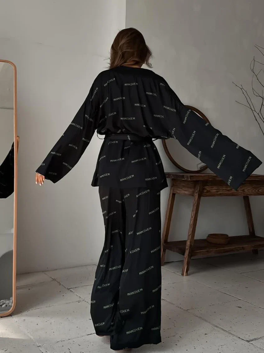 Pyjama Femme Imprimé – Ensemble 2 Pièces Col V & Pantalon Large – Image 5