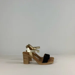 Sandale à talon noire et or - Eva Frutos
